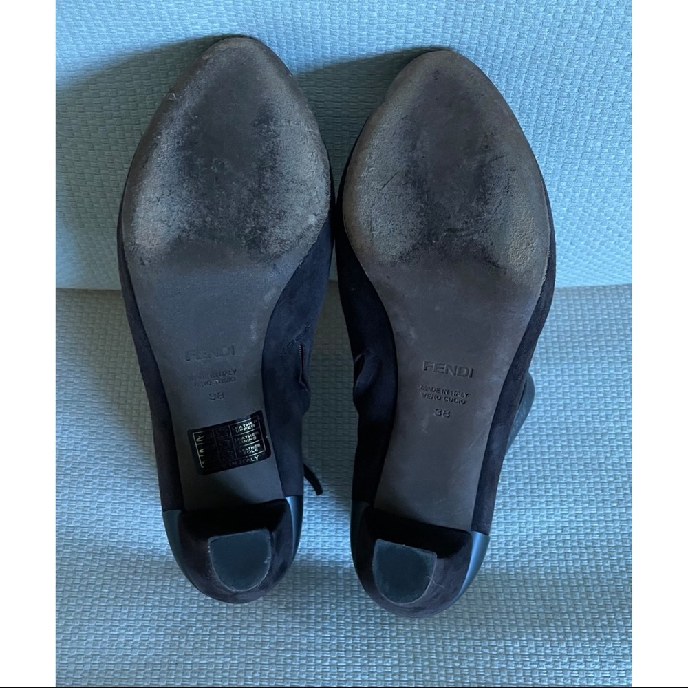 FENDI Brown Suede Metallic Trim Bootie Shoes Size 38 - Picture 13 of 13